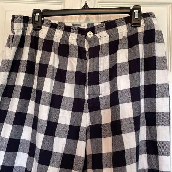 Men’s Lands’ End Sz L pj pants. Button fly navy & white checkered elastic waist - Picture 4 of 6